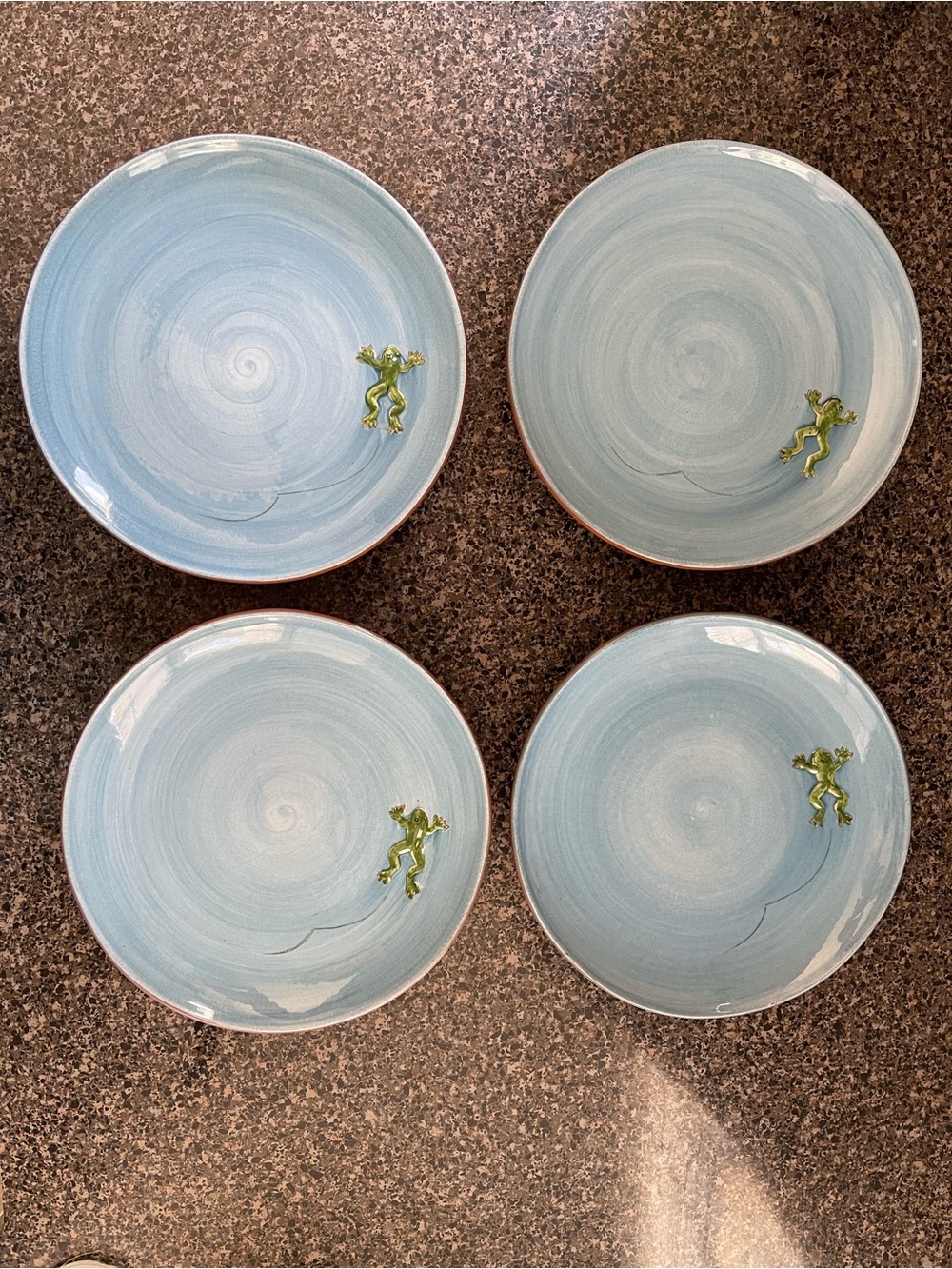 Set of 4 Pottery Barn Blue Raised Frog Salad Plates